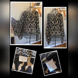 Suzy Shier Black and Tan Women's Blouse